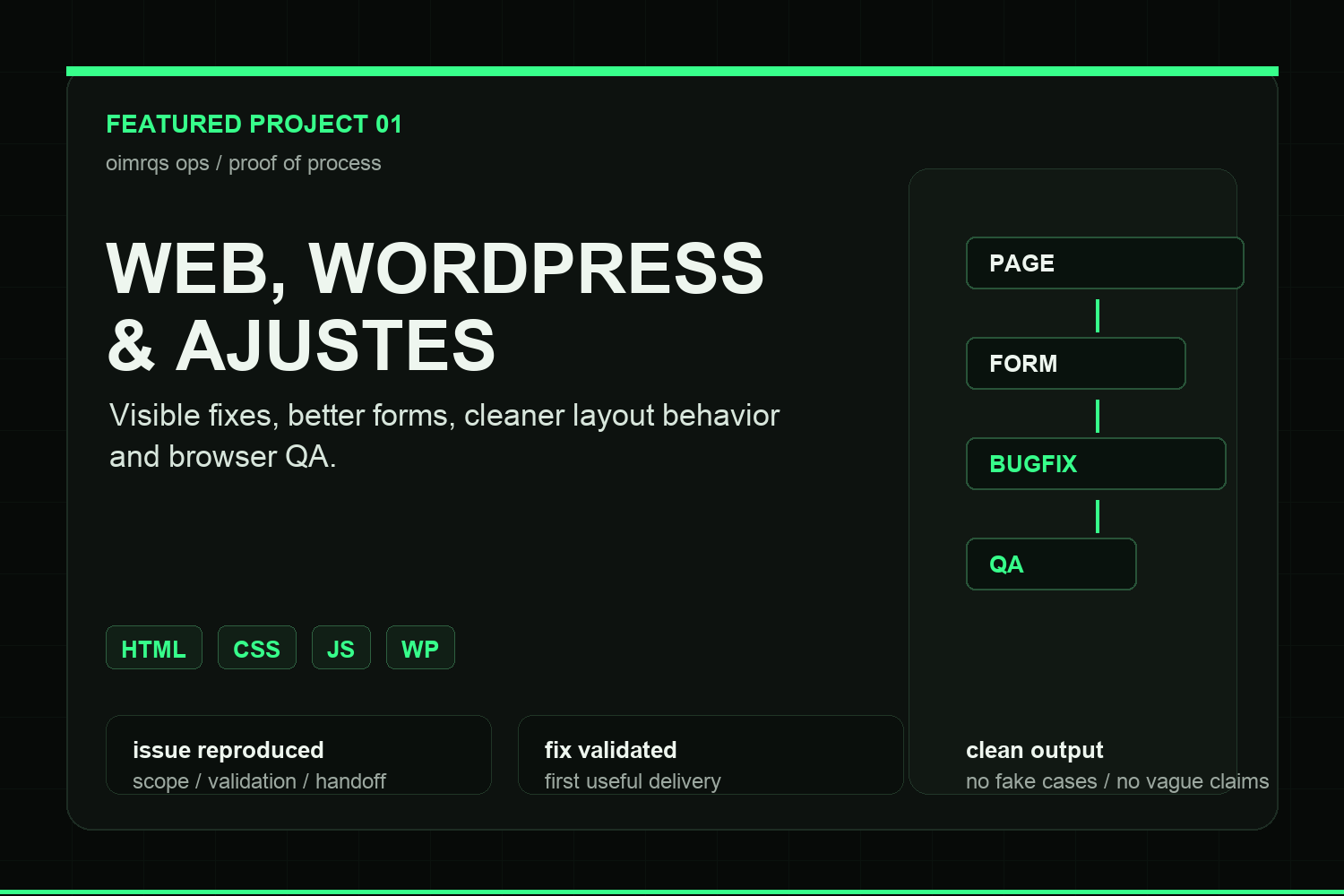 Web, WordPress and technical fixes portfolio card